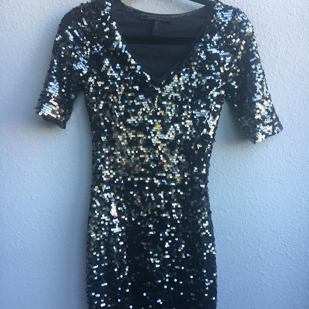 BCBG MAXAZRIA V-neck Black Sequin Dress New YEARS